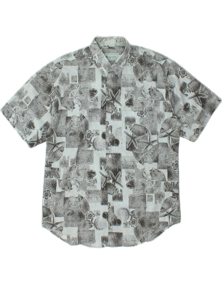 HUNTER Mens Abstract Pattern Short Sleeve Shirt Medium Blue Polyester Vintage Hunter and Second-Hand Hunter from Messina Hembry 