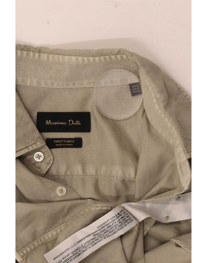 Cămașă Massimo Dutti pentru bărbați, bumbac mediu kaki