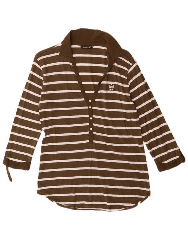 Cămașă polo Massimo Dutti pentru femei cu mâneci 3/4 UK 12 Medium Kaki cu dungi