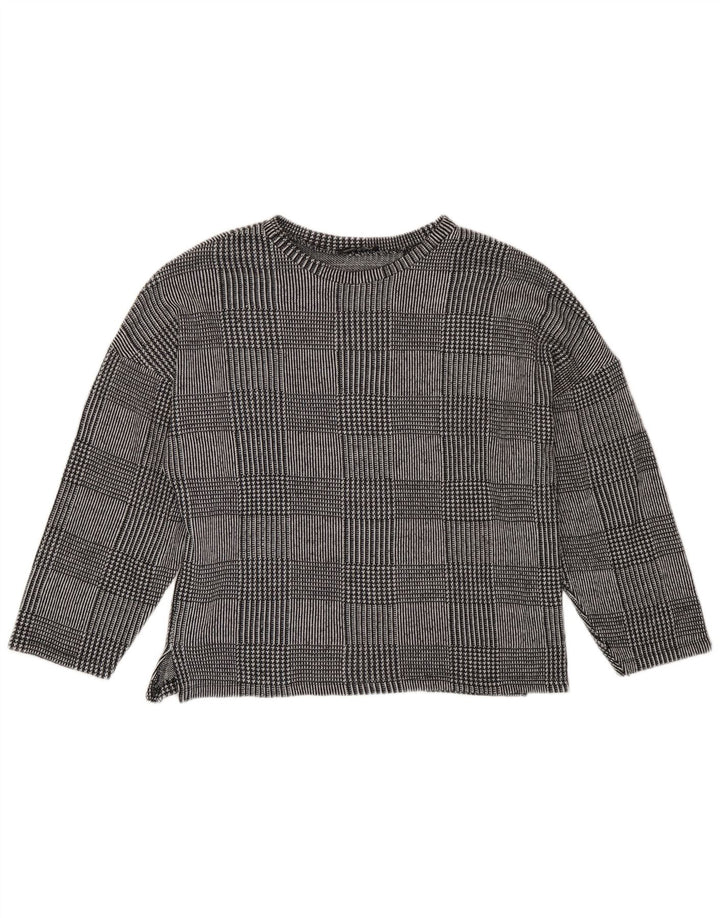 Top pentru femei Zara cu mânecă lungă UK 14 Medium Gri Houndstooth Poliester