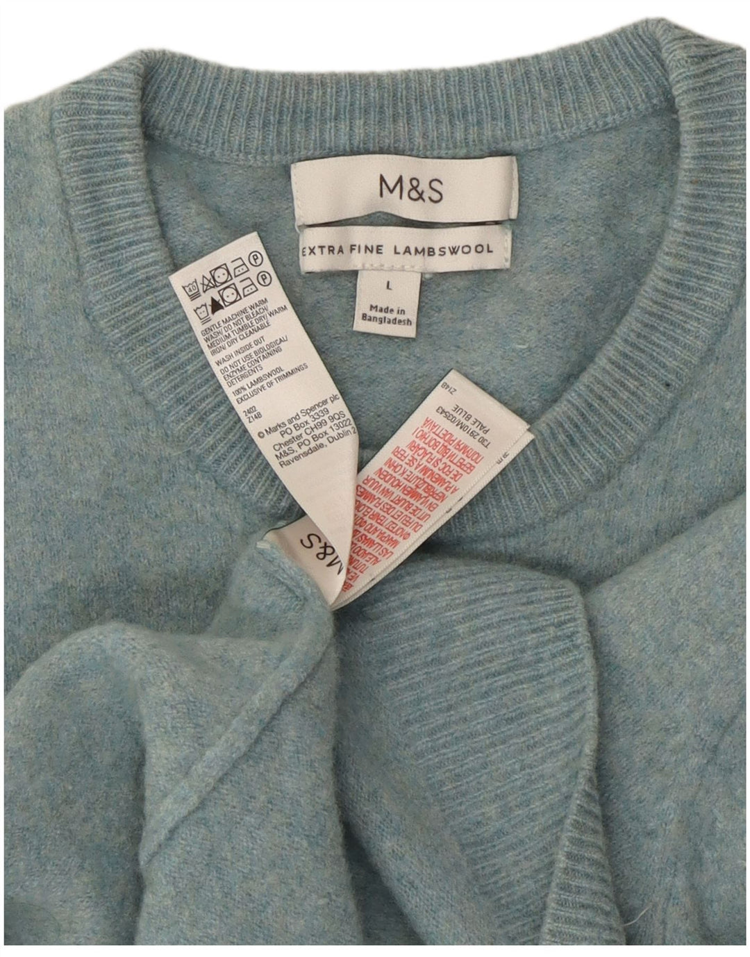 Pulover pentru femei Marks & Spencer cu decolteu triplu UK 14 mare, albastru, lana de miel