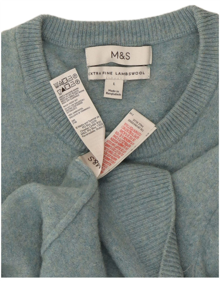 Pulover pentru femei Marks & Spencer cu decolteu triplu UK 14 mare, albastru, lana de miel