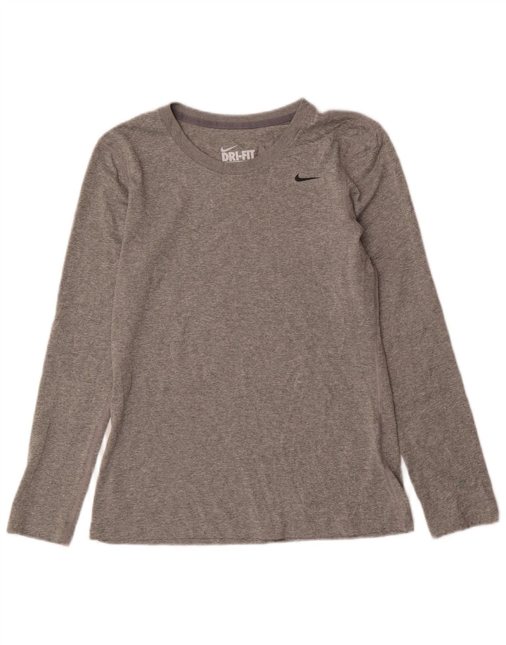 Nike Dri Fit Regular Fit Top cu mânecă lungă UK 10 Small Gri Poliester