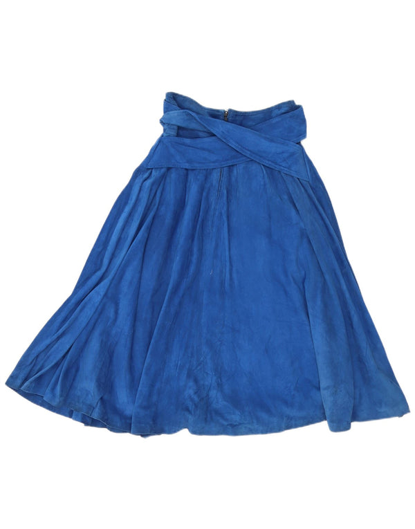 Fusta A-Line din piele intoarsa pentru femei vintage IT 40 Small W26 Blue Leather