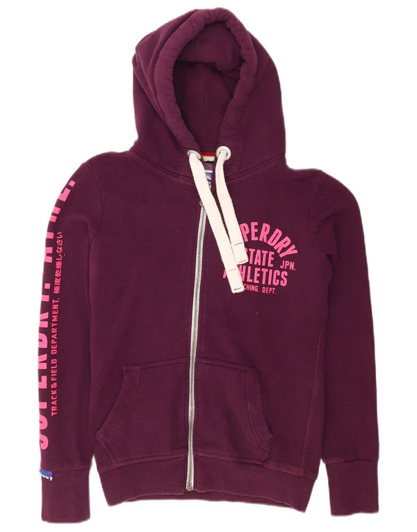 Superdry Womens Graphic Zip Hoodie Sweater UK 10 Small Purple Cotton