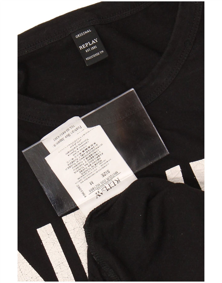 REPLAY Tricou grafic pentru bărbați Top Mediu Negru Bumbac