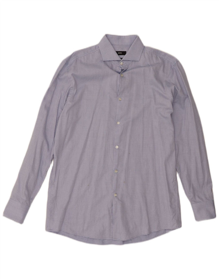 HUGO BOSS Mens Sharp Fit Shirt Size 15 1/2 Medium Blue Check Cotton