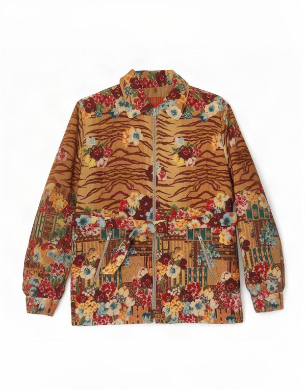 Jungle Kenzo Bomber Jacket pentru femei UK 16 mare, bej, floral, bumbac, retro