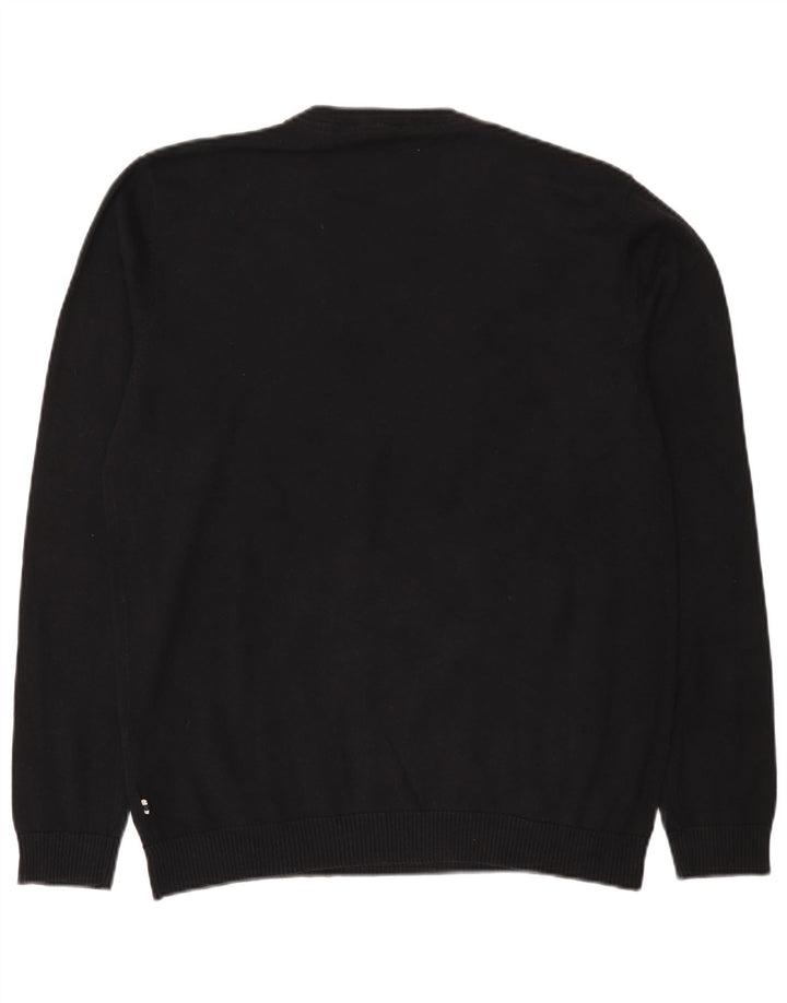 Jack & Jones Pulover cu decolteu în V pentru bărbați, bumbac mare, negru
