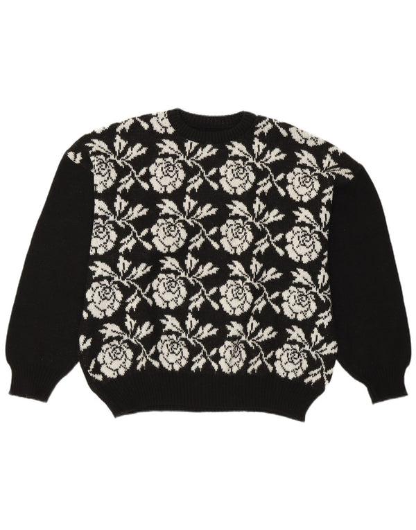 Vintage Womens Crew Neck Jumper Sweater UK 20 2XL Black Floral