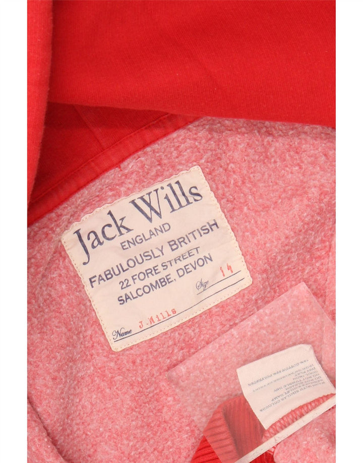 Jack Wills Pulover cu capota cu fermoar cu grafic pentru femei UK 14 Bumbac roșu mare