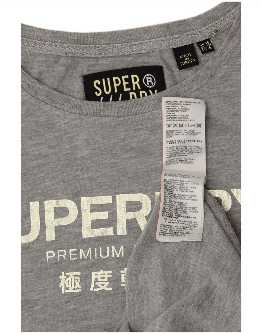 Tricou cu grafic supradimensionat pentru femei SUPERDRY Top UK 16 mare bumbac gri