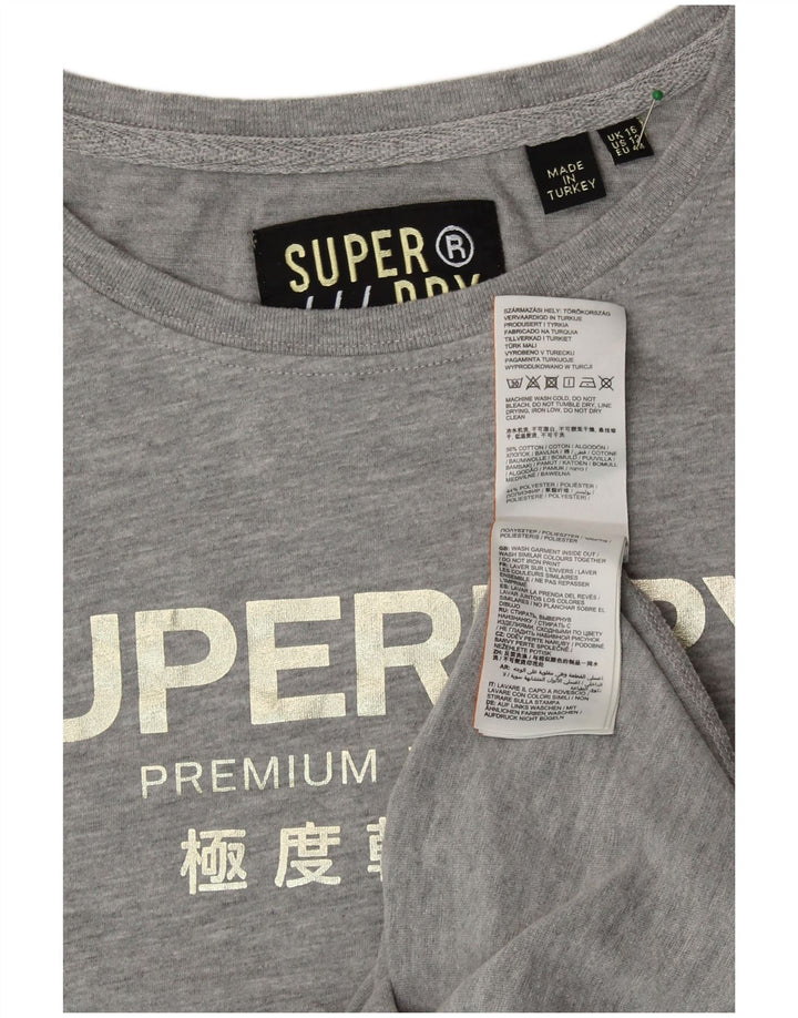 Tricou cu grafic supradimensionat pentru femei SUPERDRY Top UK 16 mare bumbac gri