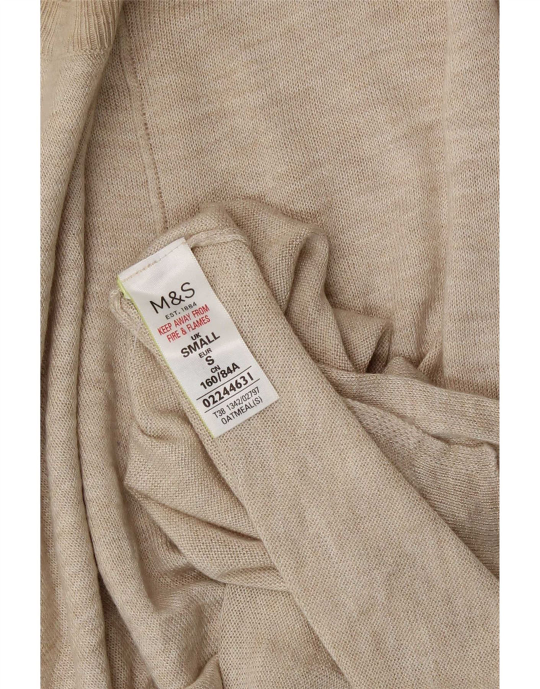 Pulover pentru femei Marks & Spencer cu decolteu rotund UK 10 Mic Bej Viscoză