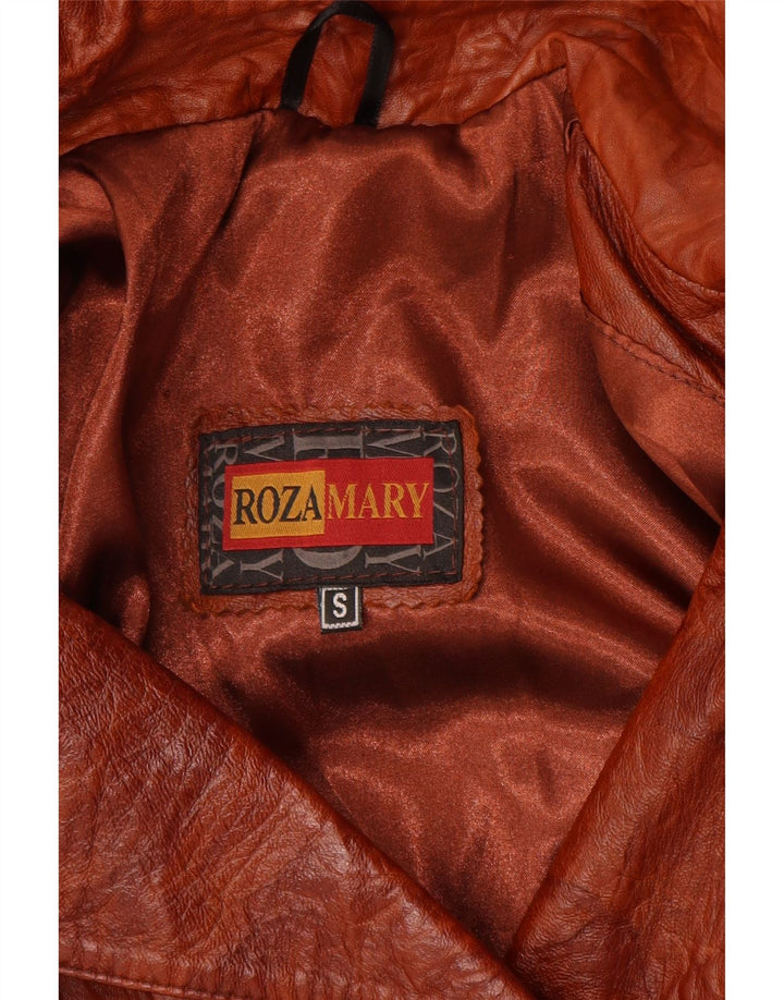 Jachetă de piele vintage pentru femei dublu piept UK 10 din piele maro mică