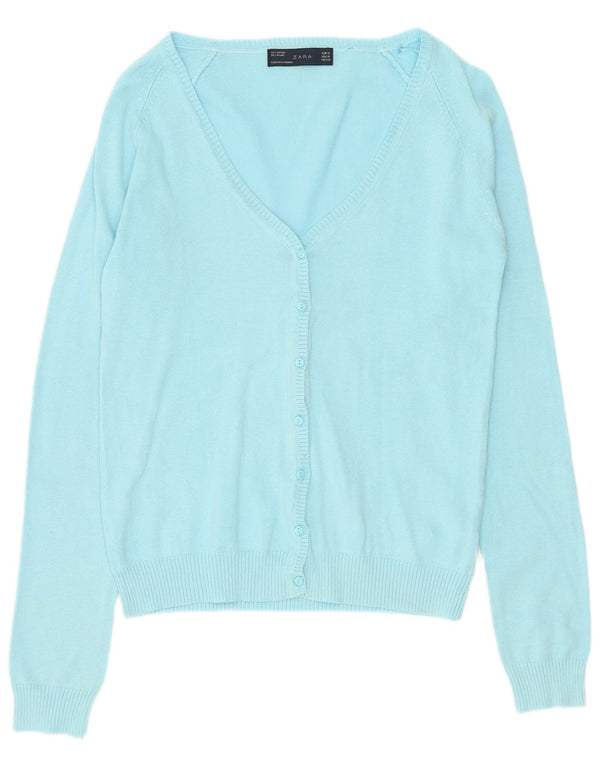 Pulover cardigan pentru femei Zara UK 12, bumbac albastru mediu