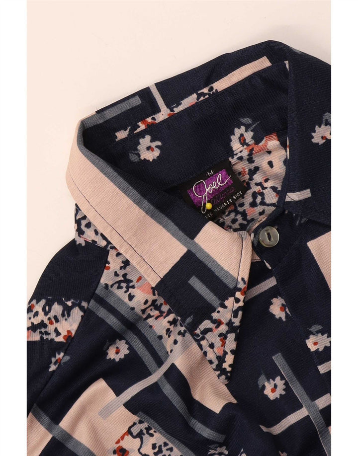 Bluză de cămașă vintage pentru femei UK 14 Medium Patchwork bleumarin
