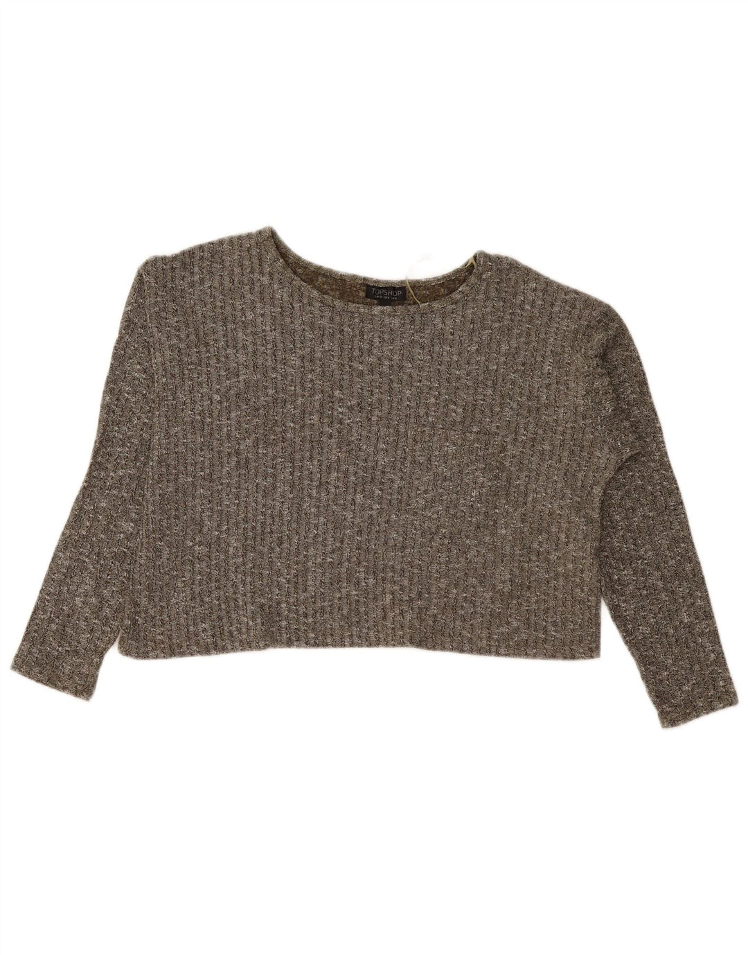 Topshop Pulover supradimensionat pentru femei cu gât de barcă UK 8 Small Khaki Flecked