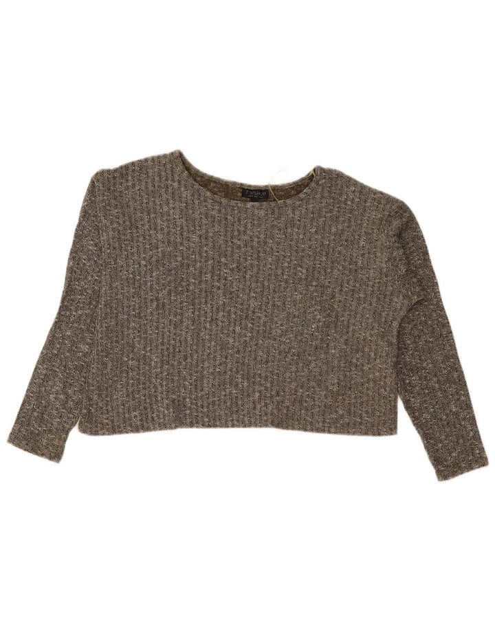 Topshop Pulover supradimensionat pentru femei cu gât de barcă UK 8 Small Khaki Flecked