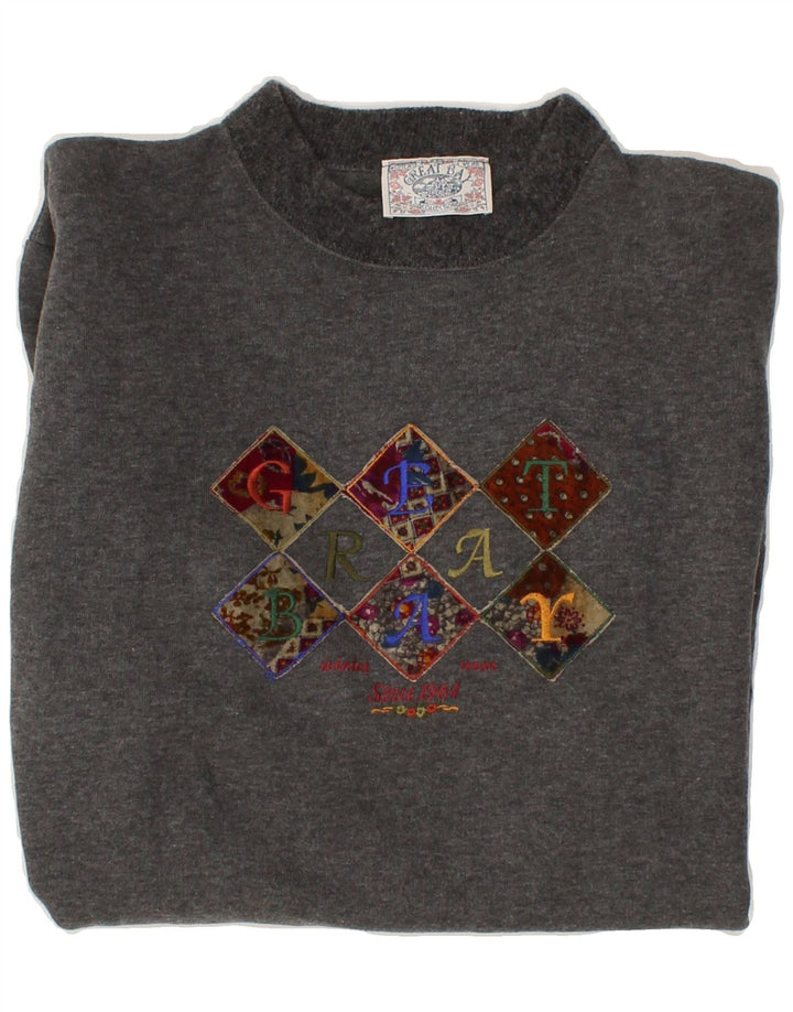 GREAT BAY Womens Graphic Sweatshirt Jumper Large Grey Cotton Vintage Great Bay and Second-Hand Great Bay from Messina Hembry 