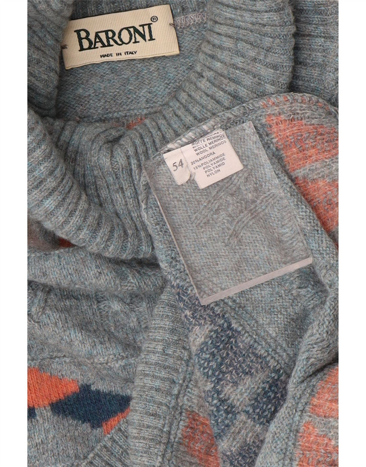 Pulover Baroni pentru bărbați cu gât rulat IT 54 XL Lână geometrică albastră