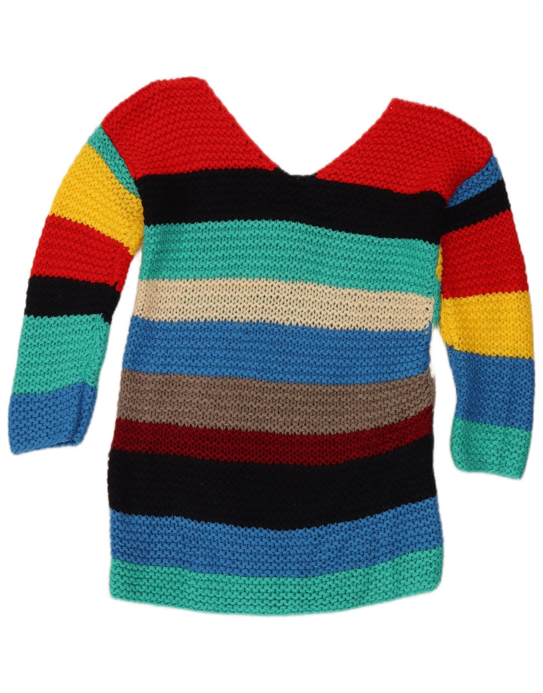 Pulover vintage pentru femei cu decolteu în V UK 12 Medium, multicolore, cu dungi