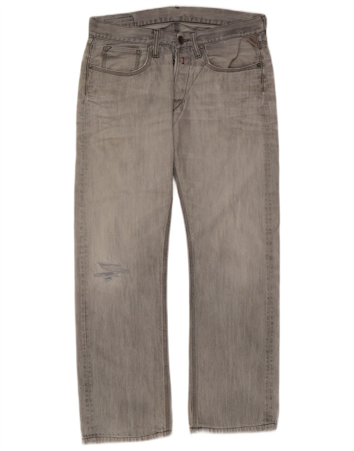 Replay Blugi Distressed Straight pentru bărbați W33 L32 bumbac gri