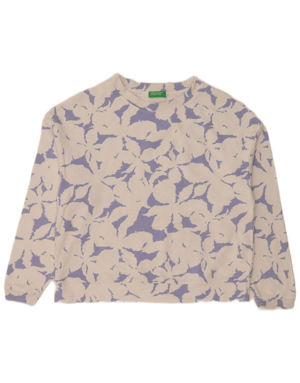 Pulover supradimensionat pentru femei Benetton UK 10 Bumbac floral alb mic