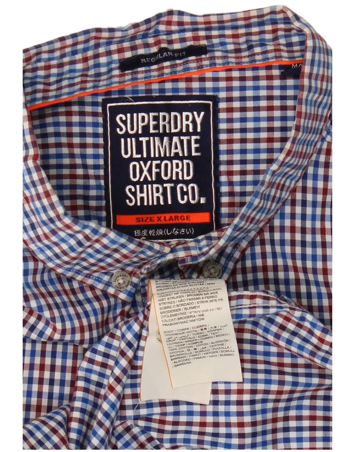Cămașă Superdry pentru bărbați, cu tăiere obișnuită, XL, bumbac vichy albastru