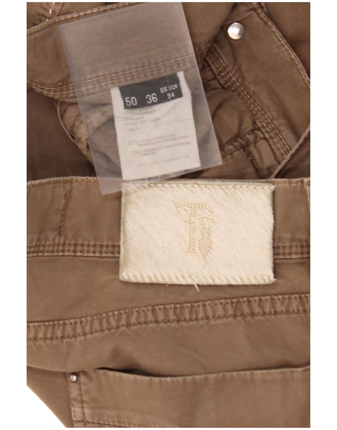 TRUSSARDI Pantaloni drepți casual pentru bărbați W34 L32 bumbac maro