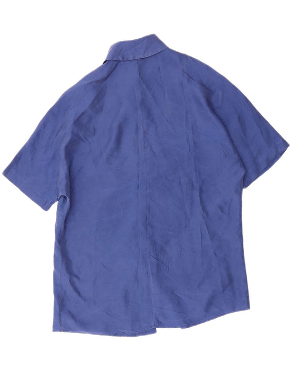 Bluză cămașă cu mânecă scurtă pentru femei SEMICOUTURE UK 18 XL Blue Silk
