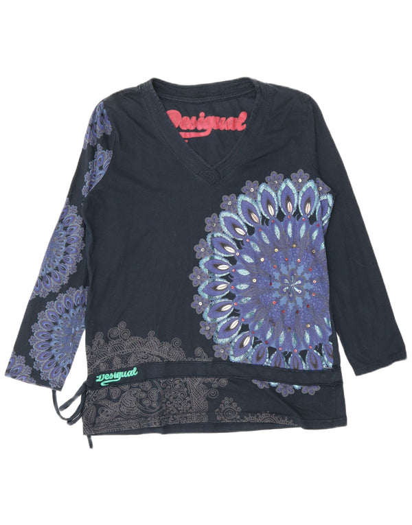 Top grafic pentru femei Desigual cu mânecă lungă UK 18 XL Bleumarin Floral