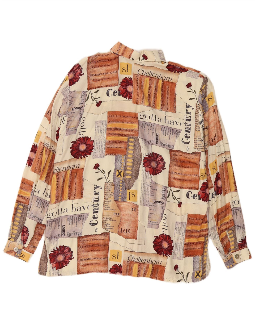 Bluză pentru femei vintage cămașă cu grafică EU 40 Medium Bej Patchwork Viscoză