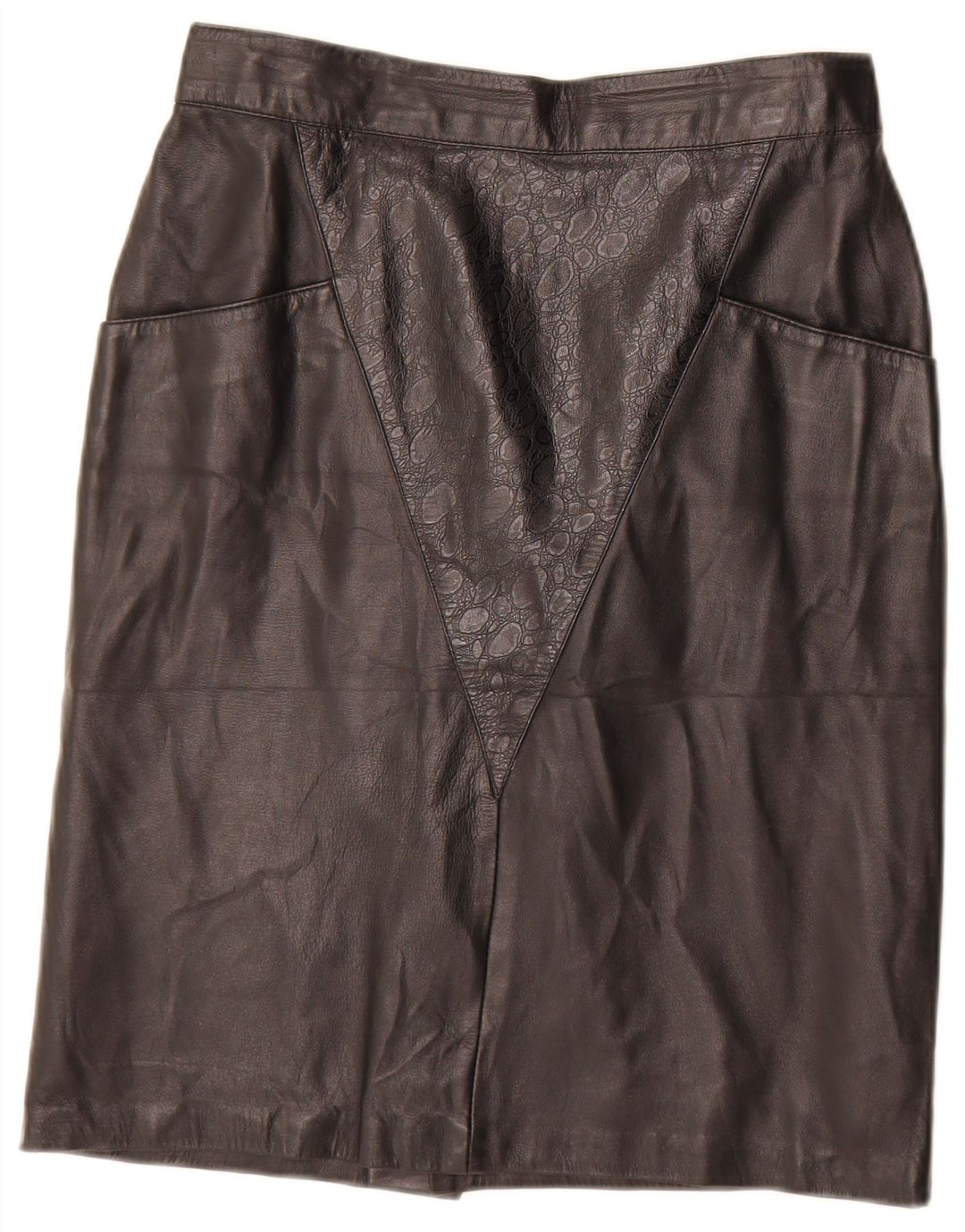 Fusta din piele vintage pentru femei IT 44 Medium W28 Piele geometrică neagră