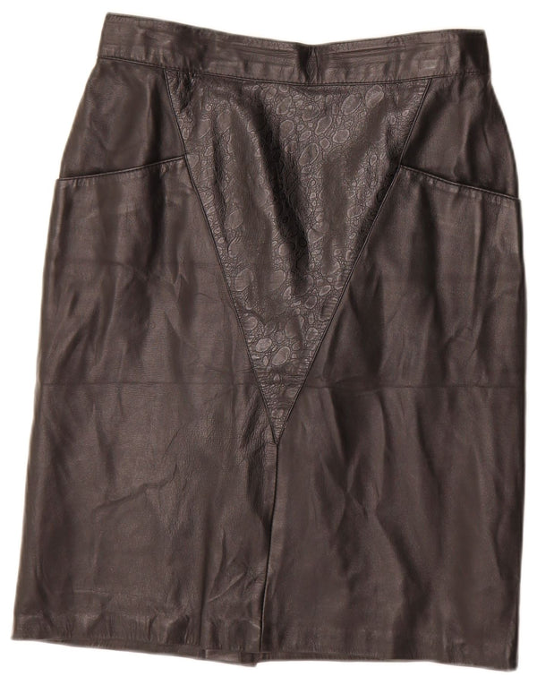 Fusta din piele vintage pentru femei IT 44 Medium W28 Piele geometrică neagră