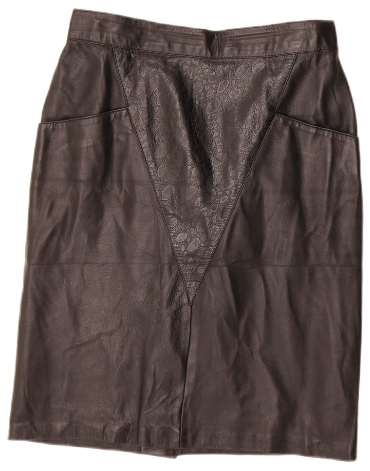 Fusta din piele vintage pentru femei IT 44 Medium W28 Piele geometrică neagră
