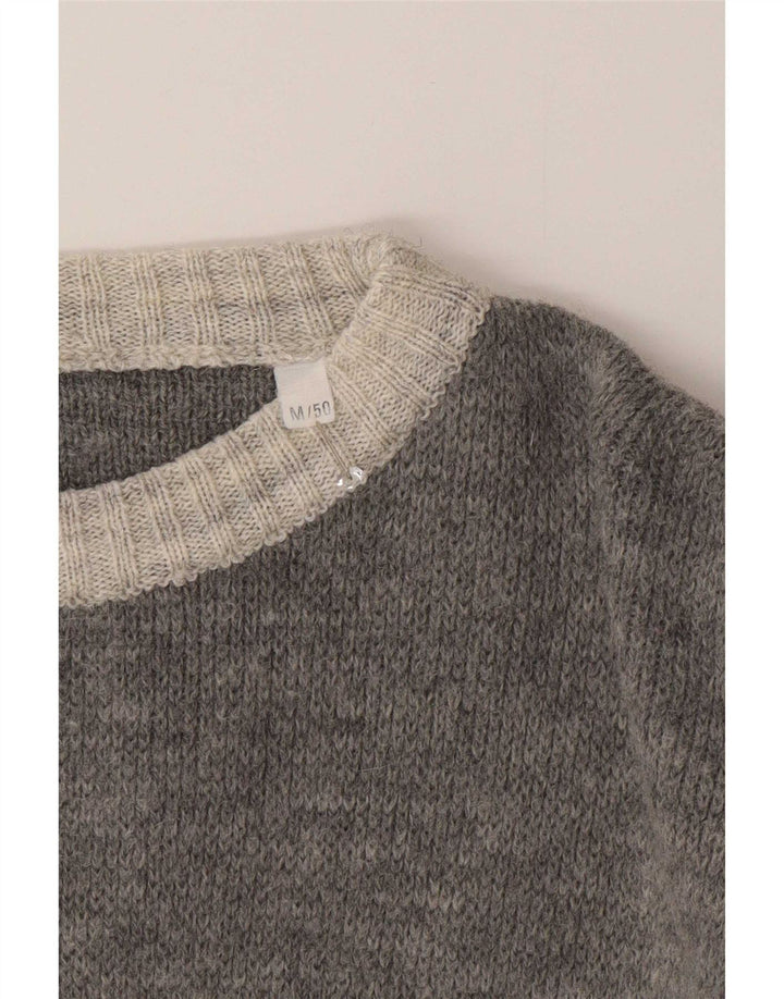 Pulover vintage pentru bărbați cu gât roșu EU 50 Medium Gri Colorblock Classic