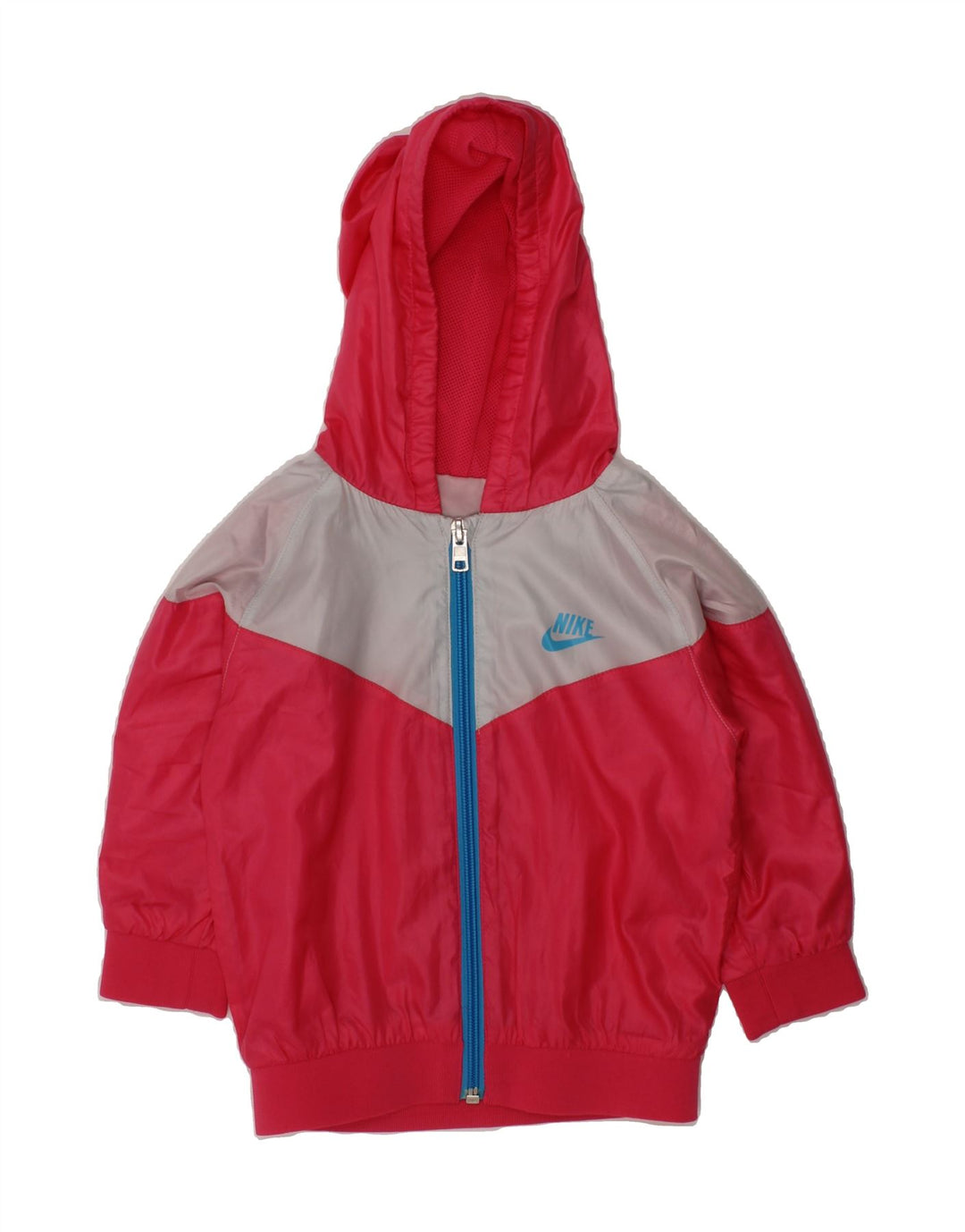 NIKE Girls Hooded Rain Jacket 2-3 Years Pink Colourblock Polyester Vintage Nike and Second-Hand Nike from Messina Hembry 