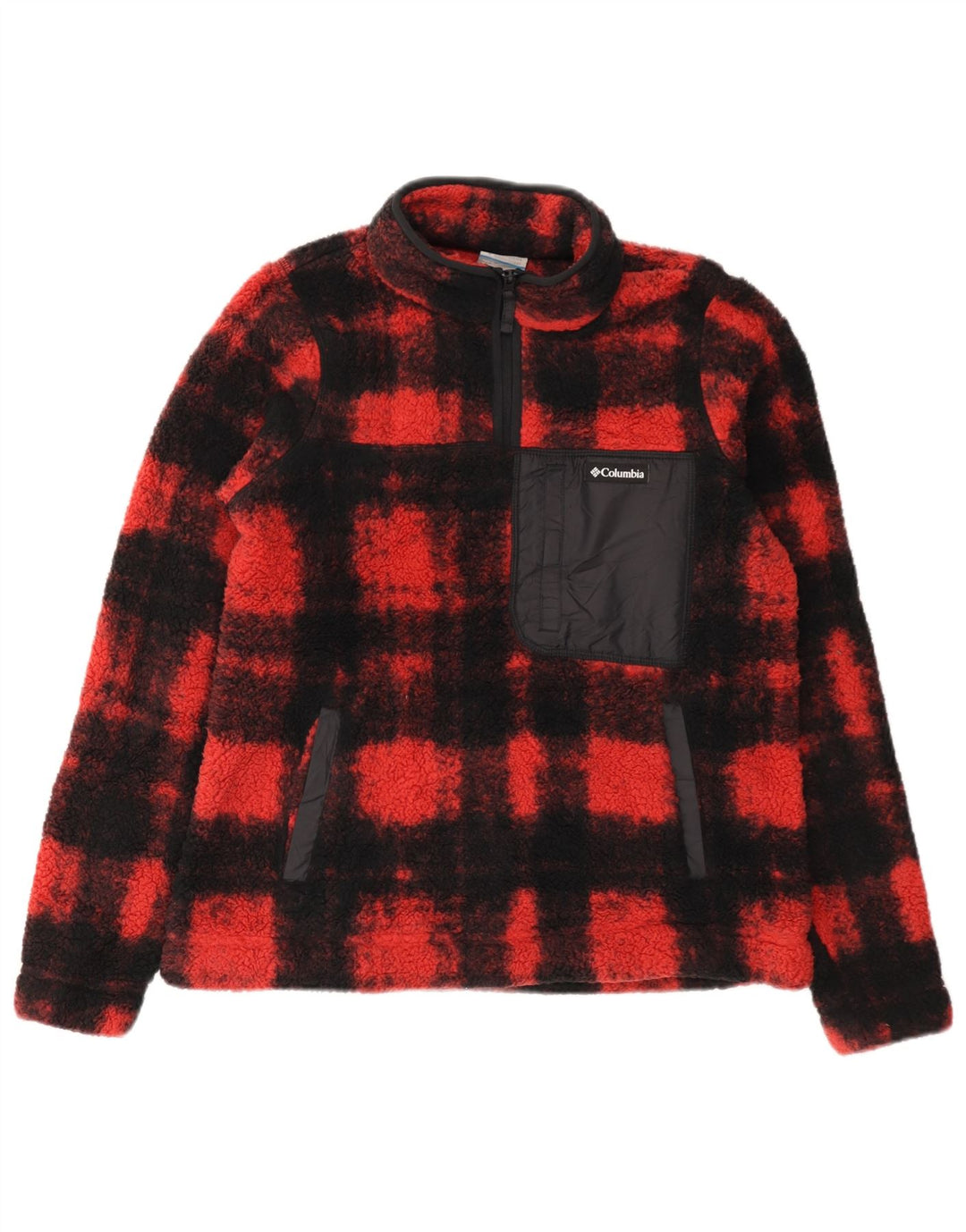 Pulover pentru femei COLUMBIA, cu fermoar și gât, din lână UK 14 Poliester cu carouri roșii medii