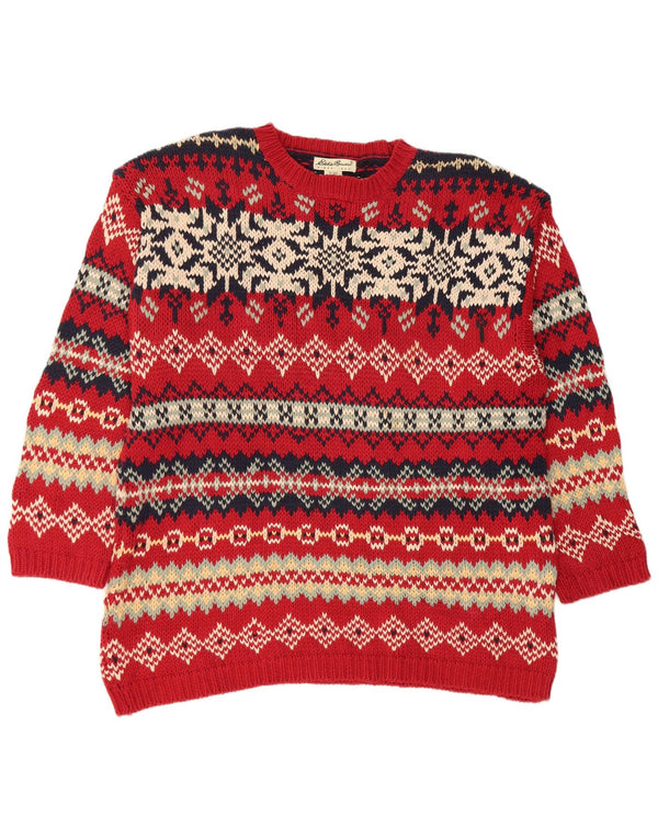 Pulover pentru damă Eddie Bauer cu gât roșu din bumbac Fair Isle UK 18 XL