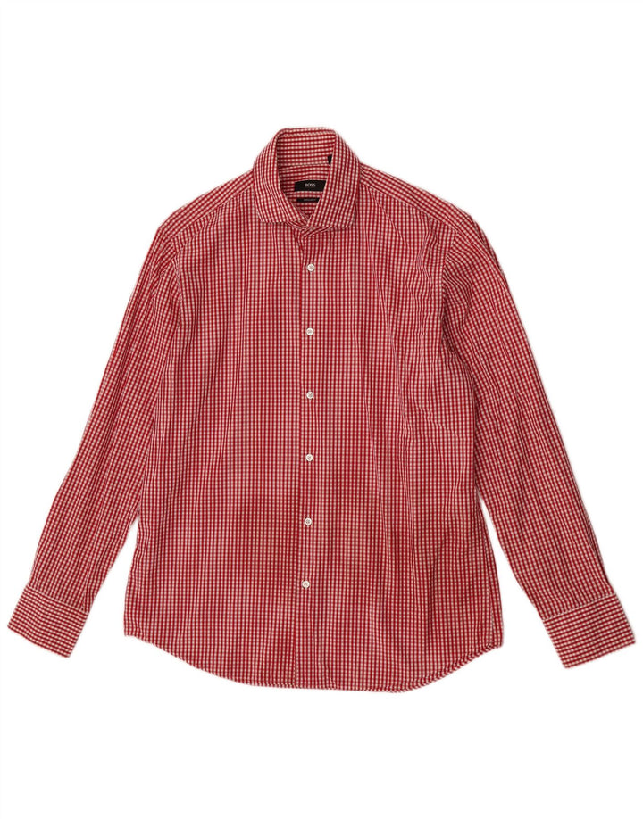 Cămașă pentru bărbați Hugo Boss Regular Fit Mărimea 41 16 Bumbac mare roșu Gingham