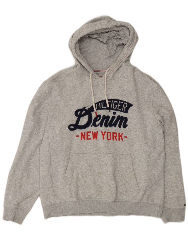 Pulover cu capota cu grafic Tommy Hilfiger pentru femei UK 16 mare bumbac gri