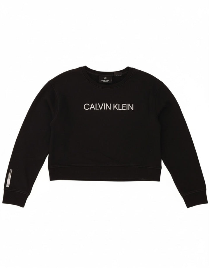CALVIN KLEIN Womens Graphic Sweatshirt Jumper UK 14 Medium Black