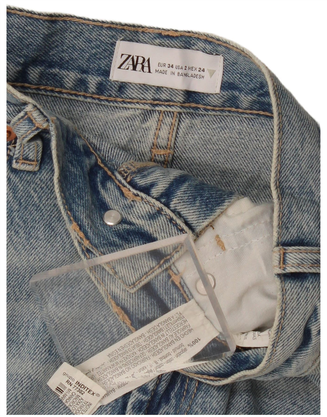 ZARA Pantaloni scurți din denim învechit cu talie înaltă pentru femei EU 34 2XS W24 Bumbac albastru