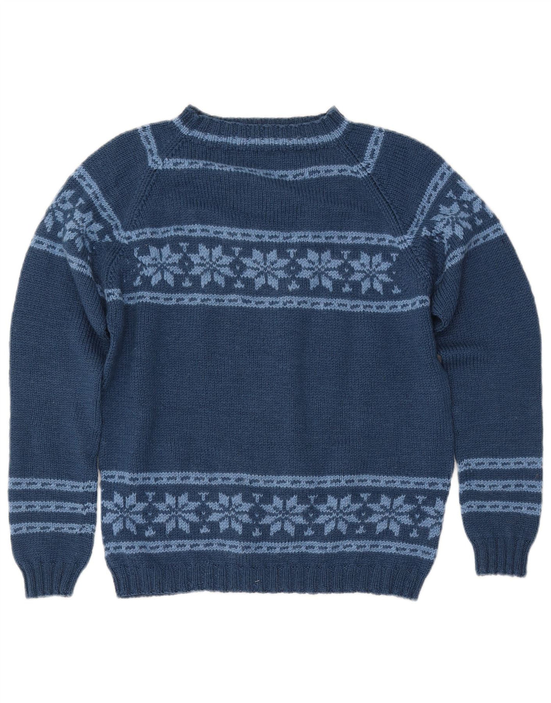 Pulover pentru femei VINTAGE cu gât de barcă UK 12 Medium Bleumarin Fair Isle