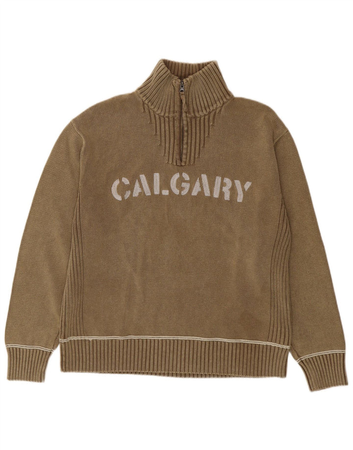 Pulover Camp David pentru bărbați, cu grafic, cu fermoar și gât, bumbac maro 2XL