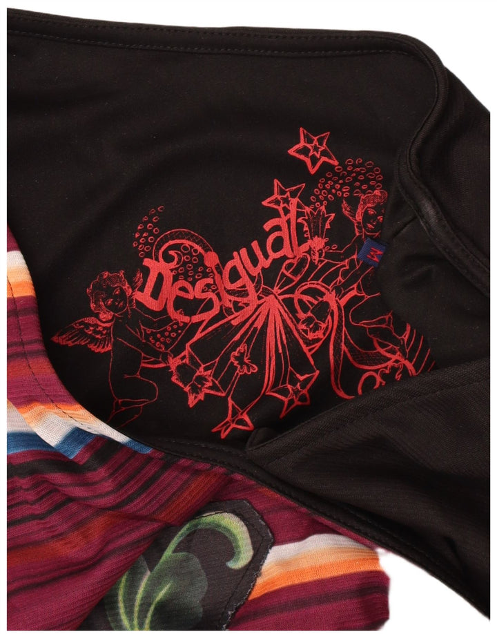 DESIGUAL Womens Graphic Top Long Sleeve UK 12 Medium Multicoloured Floral