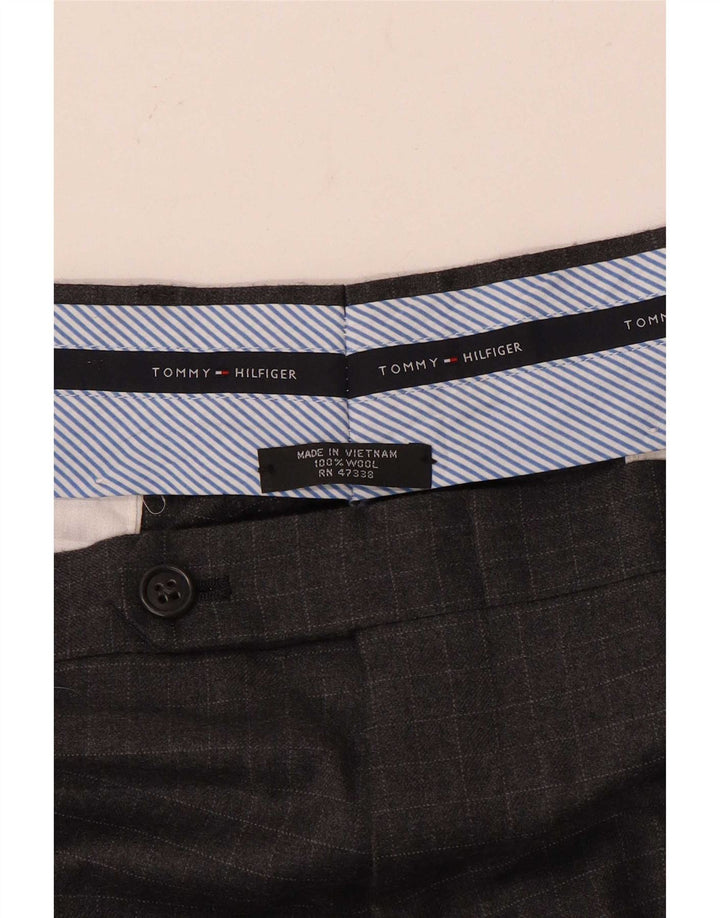 Pantaloni de costum drepți pentru bărbați Tommy Hilfiger L34 L33 Lână cu carouri gri