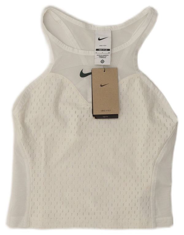 Top cu vestă scurtă, cu crop transparent, pentru femei, Nike, UK 8, poliester alb mic