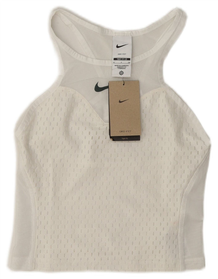 Top cu vestă scurtă, cu crop transparent, pentru femei, Nike, UK 8, poliester alb mic